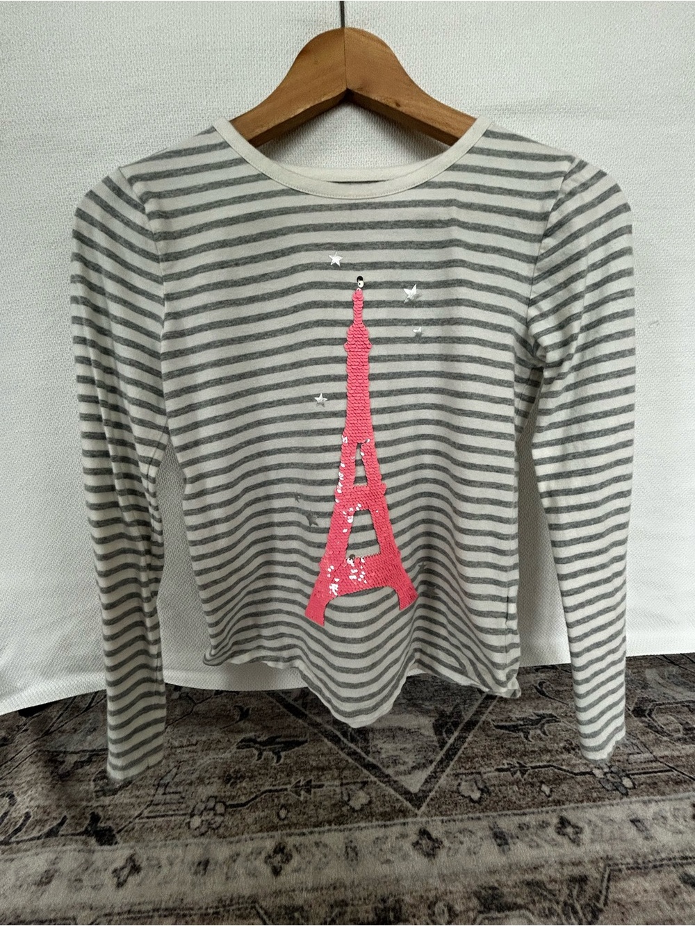 GAP Kids Gray and White Striped Long Sleeve Tee XL